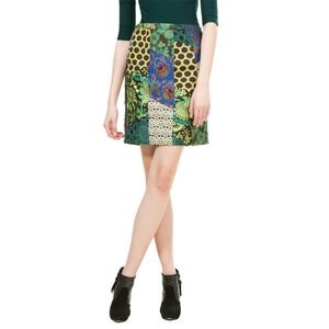 DESIGUAL Patchwork Pencil Skirt Jacquard Floral Polka Dot Geometric 46 X-Large